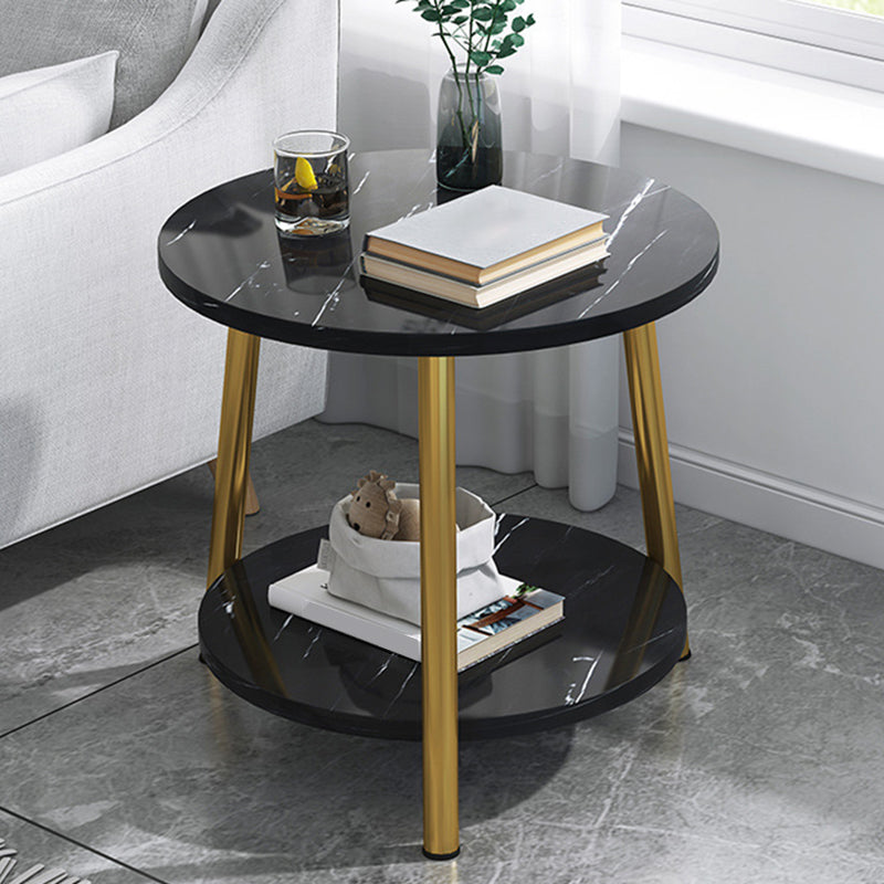 Modern Style Round/oval Wood-paneled 3/4 Leg Base with Storage Rack Coffee Table