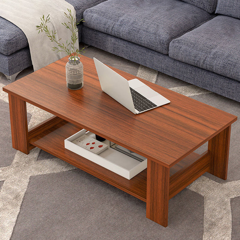 Modern Rectangle Coffee Table with Storage Shelf and 4 Wooden Legs