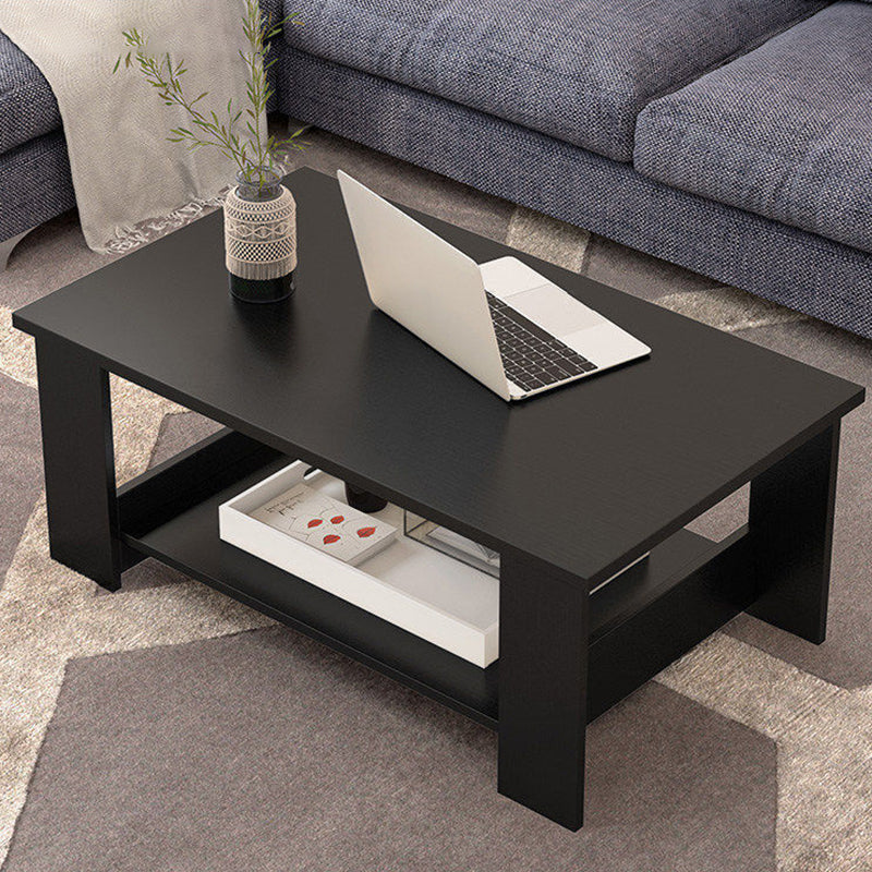 Modern Rectangle Coffee Table with Storage Shelf and 4 Wooden Legs