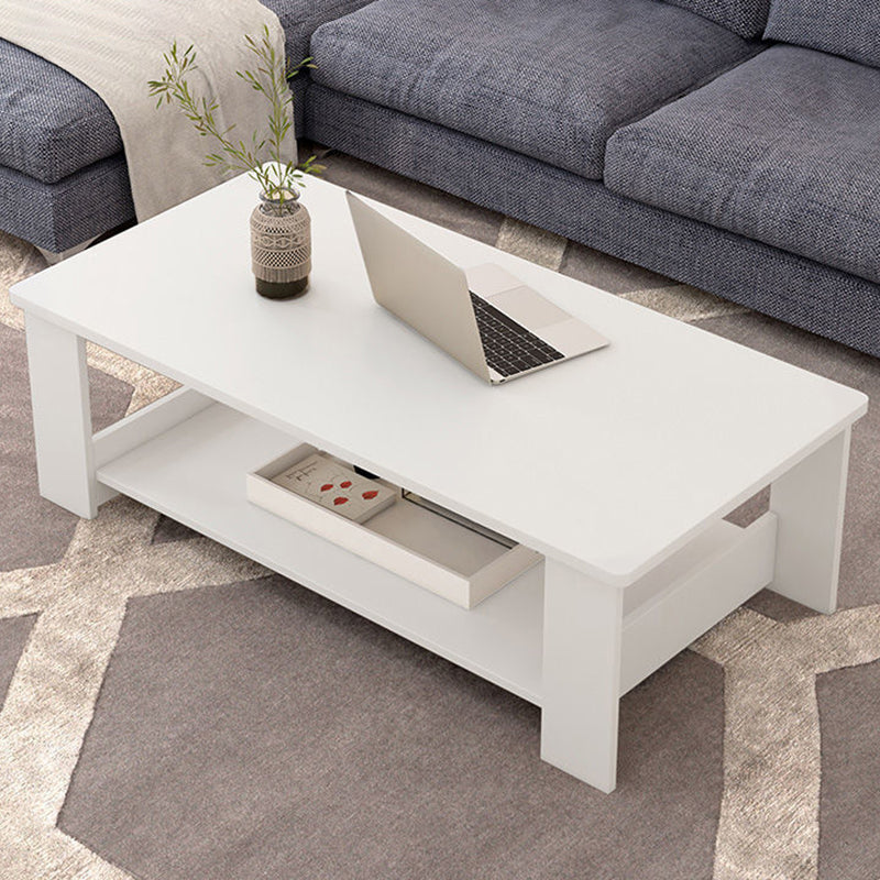 Modern Rectangle Coffee Table with Storage Shelf and 4 Wooden Legs