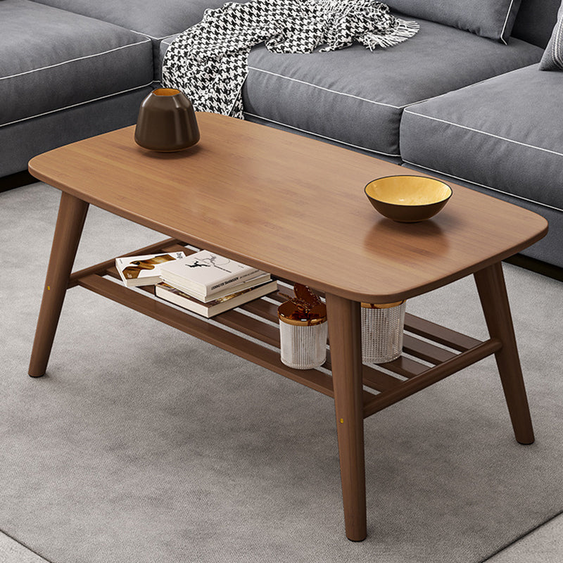 Nordic Style Rectangular Solid Wood 4 Legs Base with Storage Rack Coffee Table