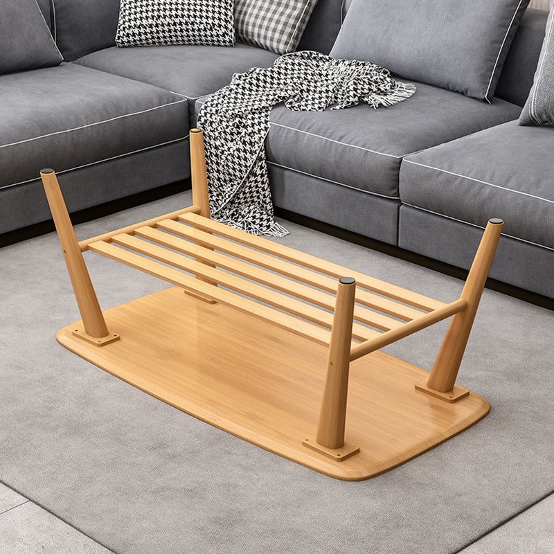 Nordic Style Rectangular Solid Wood 4 Legs Base with Storage Rack Coffee Table