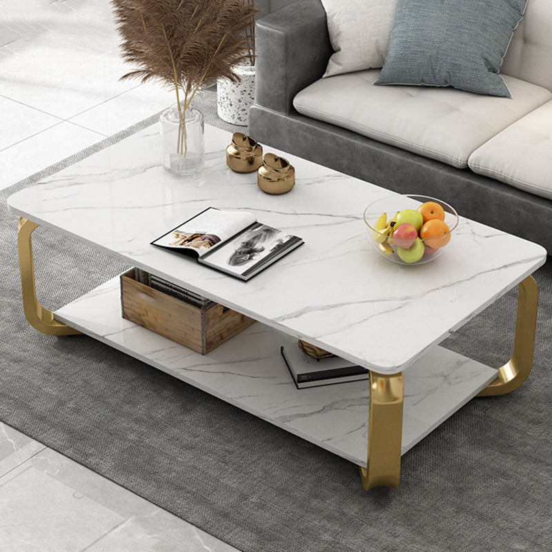 Glam Coffee Table with Cross Legs and Storage Shelf Cocktail Table