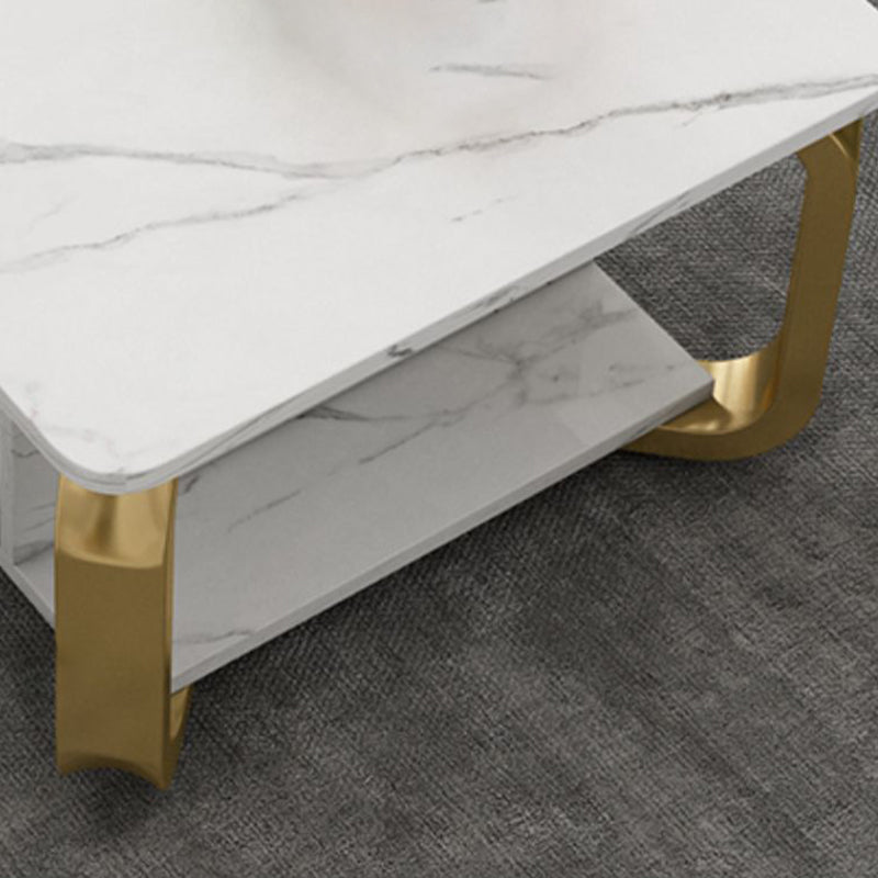 Glam Coffee Table with Cross Legs and Storage Shelf Cocktail Table