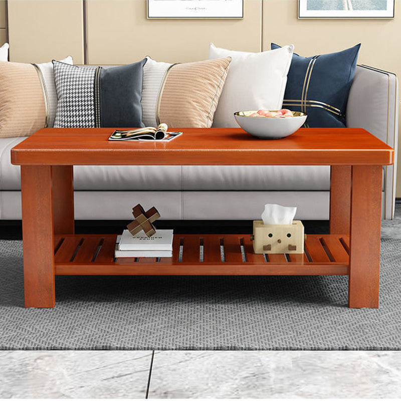 Nordic Style Coffee Table with Rectangular Solid Wood Base 4 Legs
