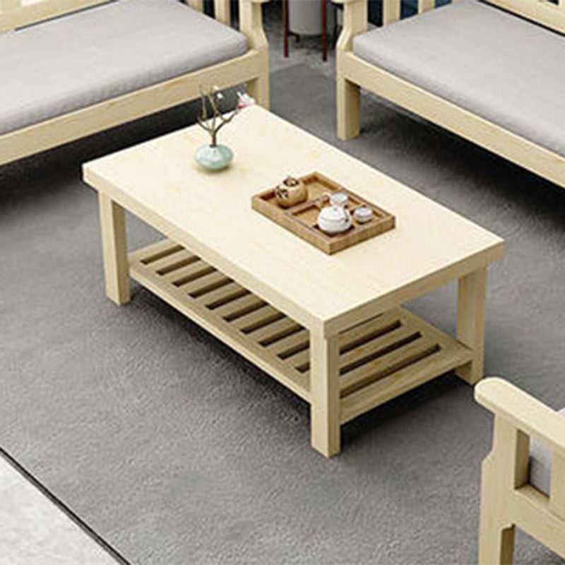 Nordic Style Coffee Table with Rectangular Solid Wood Base 4 Legs