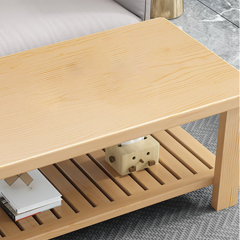 Nordic Style Coffee Table with Rectangular Solid Wood Base 4 Legs