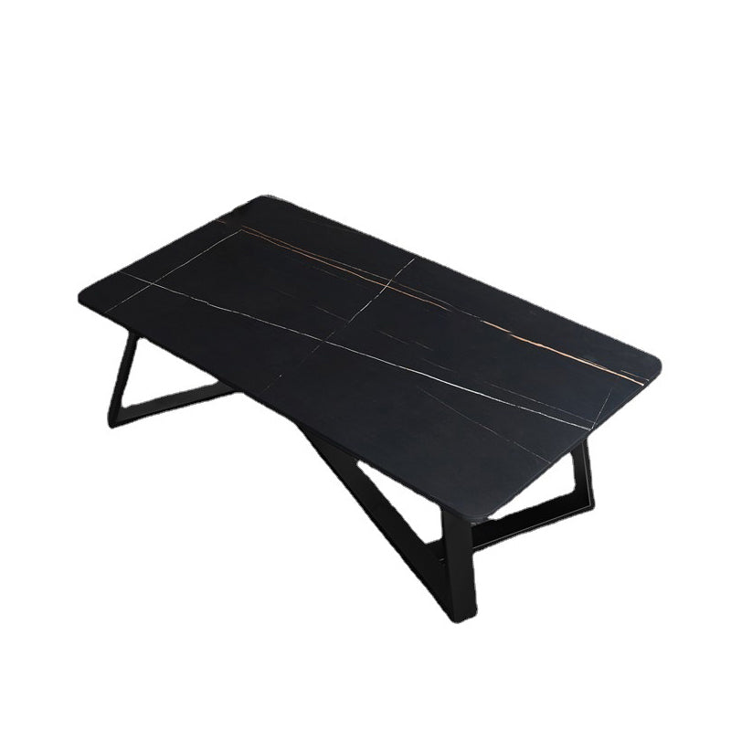 Glam Stone Coffee Table with Black Steel Base and Rectangle Top