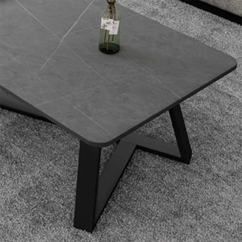 Glam Stone Coffee Table with Black Steel Base and Rectangle Top