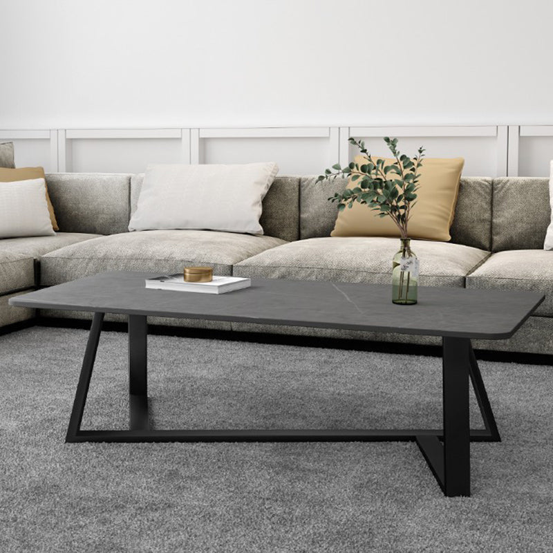 Glam Stone Coffee Table with Black Steel Base and Rectangle Top