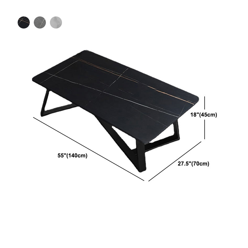 Glam Stone Coffee Table with Black Steel Base and Rectangle Top