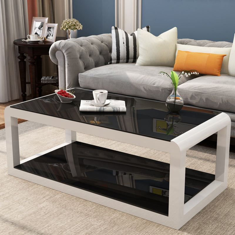 Modern Style Round Tempered Glass Top Metal Frame Base Coffee Table