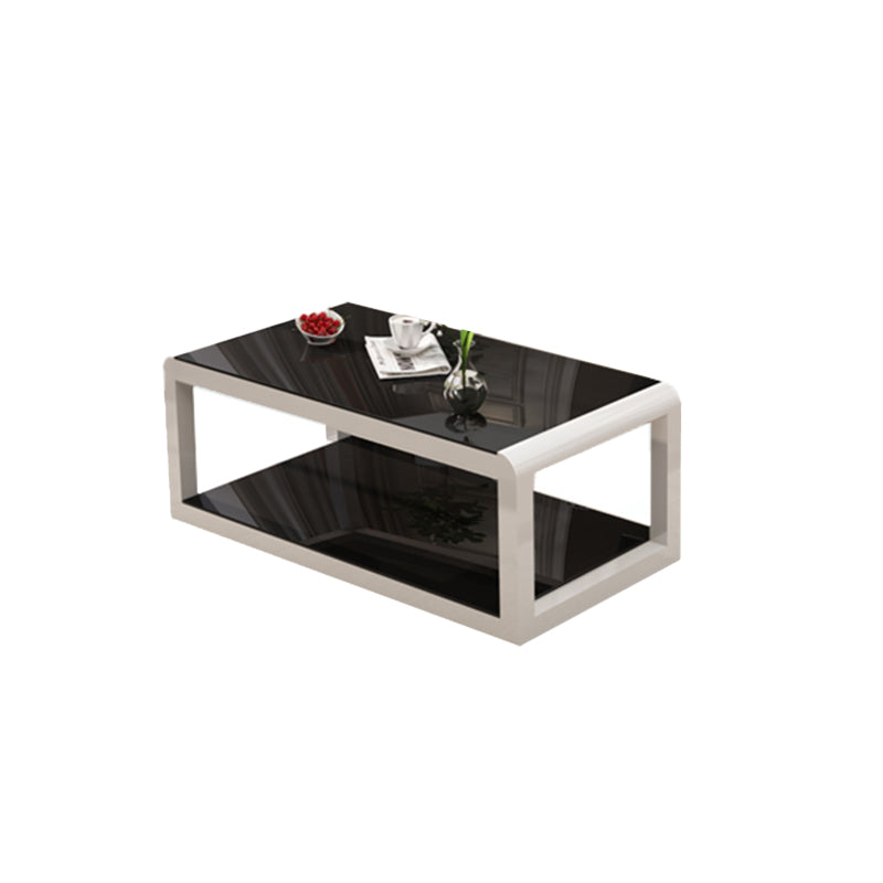 Modern Style Round Tempered Glass Top Metal Frame Base Coffee Table