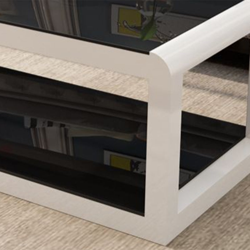 Modern Style Round Tempered Glass Top Metal Frame Base Coffee Table