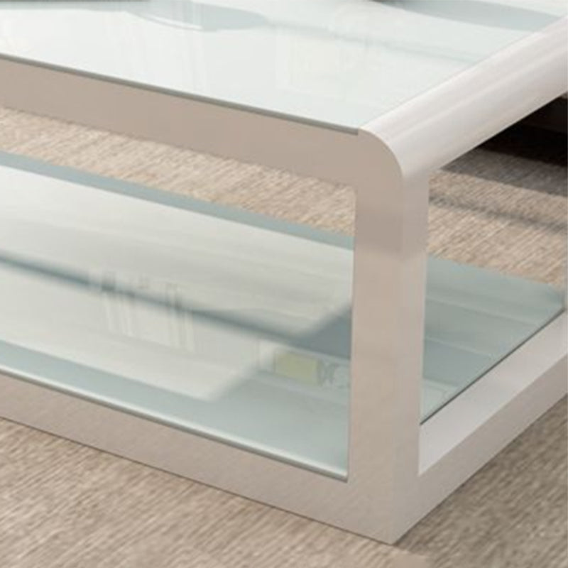 Modern Style Round Tempered Glass Top Metal Frame Base Coffee Table