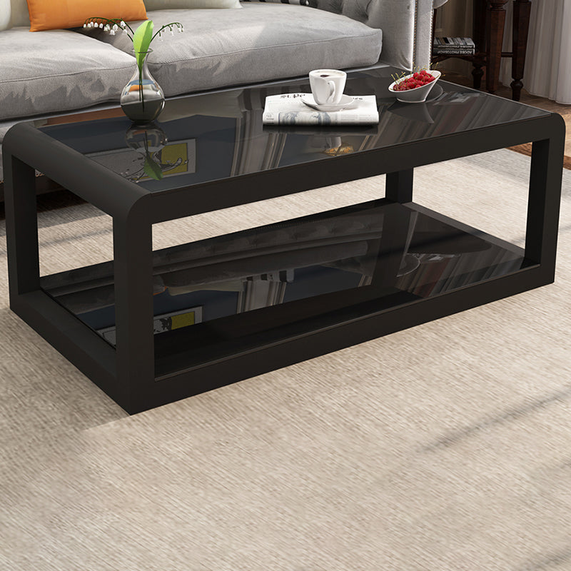 Modern Style Round Tempered Glass Top Metal Frame Base Coffee Table