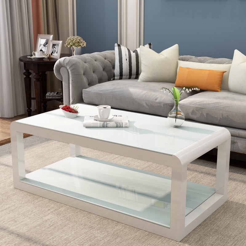 Modern Style Round Tempered Glass Top Metal Frame Base Coffee Table