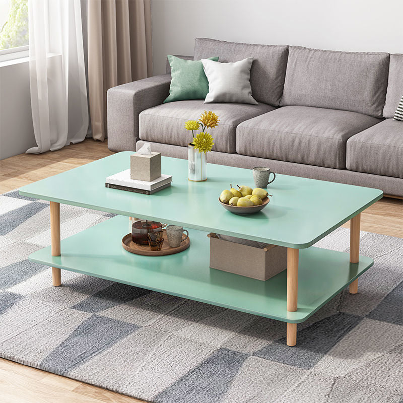 Modern Wooden Coffee Table with 4 Natural Wooden Legs and Storage
