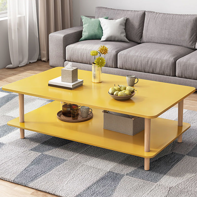 Modern Wooden Coffee Table with 4 Natural Wooden Legs and Storage