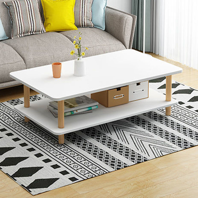 Modern Wooden Coffee Table with 4 Natural Wooden Legs and Storage