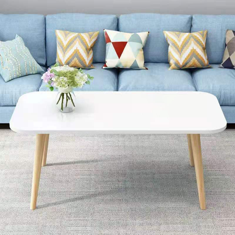 Contemporary Wooden Coffee Table with 4 Natural Legs and Rectangle Top