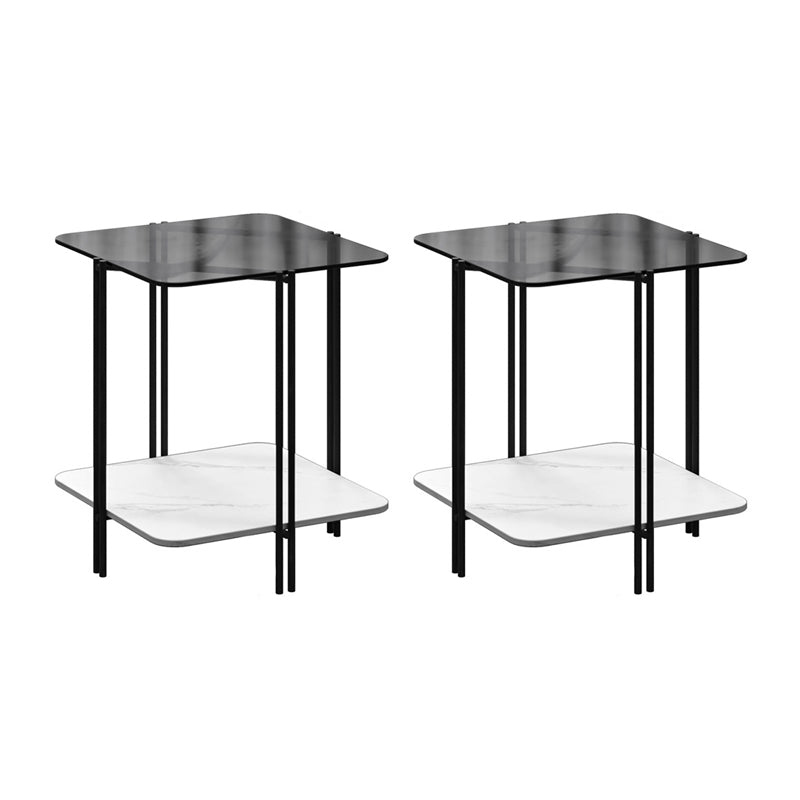 Modern Square Glass Side Table 23.62" Tall 4 Legs Shelf Included End Table