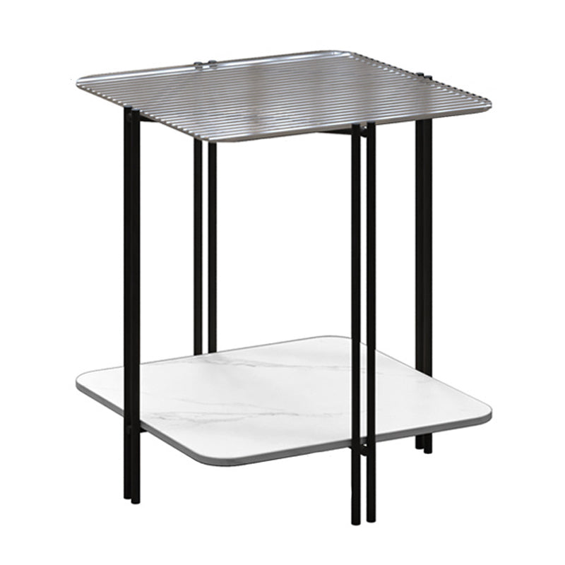 Modern Square Glass Side Table 23.62" Tall 4 Legs Shelf Included End Table