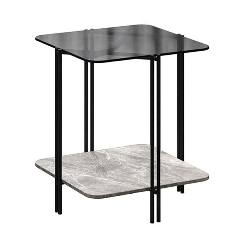 Modern Square Glass Side Table 23.62" Tall 4 Legs Shelf Included End Table