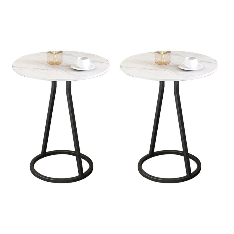 Modern 23.6" Tall Round Slate Top Side Table Iron Pedestal End Table
