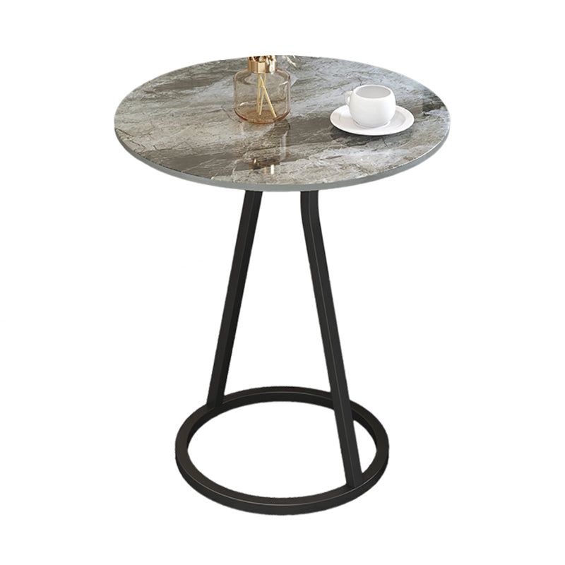 Modern 23.6" Tall Round Slate Top Side Table Iron Pedestal End Table