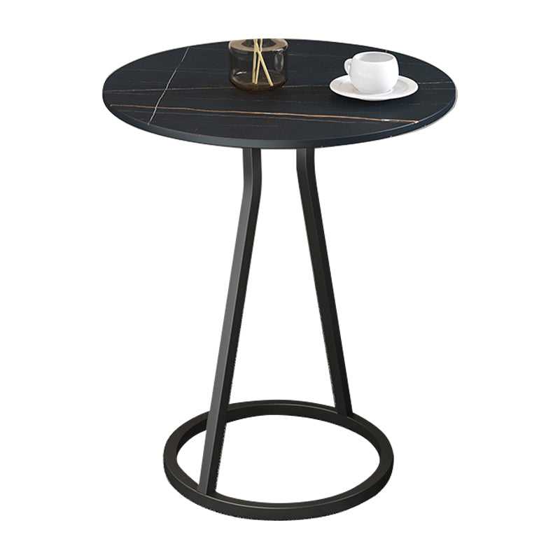Modern 23.6" Tall Round Slate Top Side Table Iron Pedestal End Table
