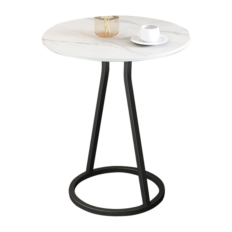 Modern 23.6" Tall Round Slate Top Side Table Iron Pedestal End Table