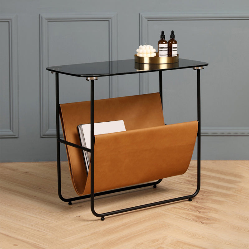 Rectangular Glass Top Side Table 26.38" W x 14.96" D x 23.23" H End Table with Shelf