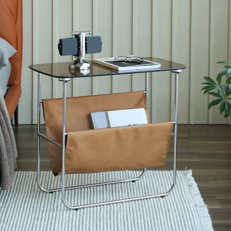 Rectangular Glass Top Side Table 26.38" W x 14.96" D x 23.23" H End Table with Shelf