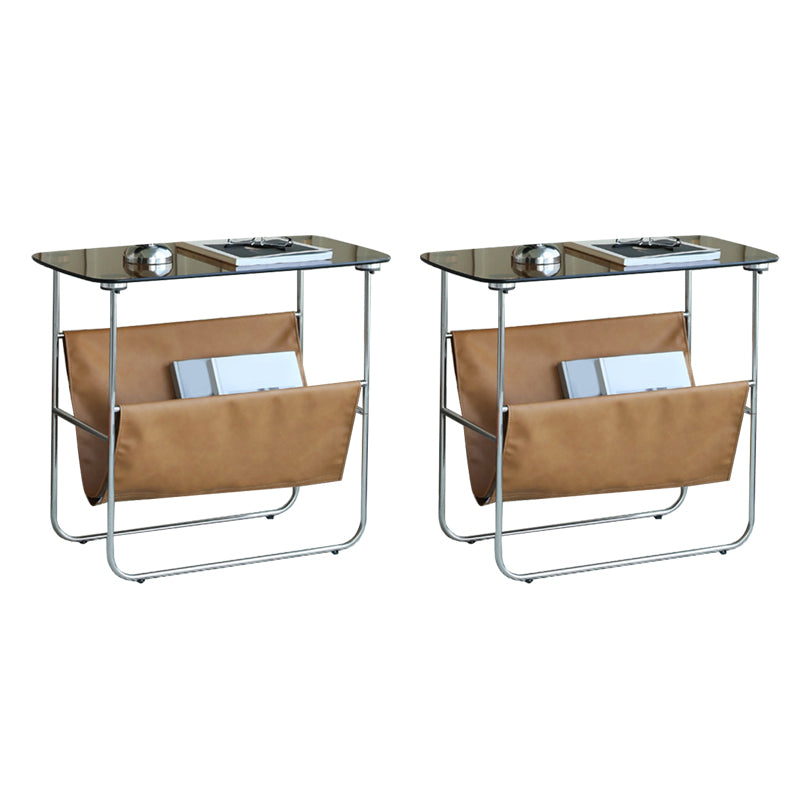 Rectangular Glass Top Side Table 26.38" W x 14.96" D x 23.23" H End Table with Shelf