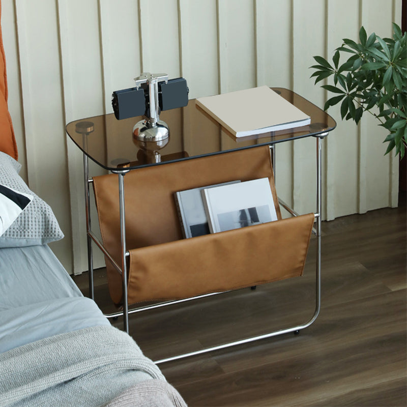 Rectangular Glass Top Side Table 26.38" W x 14.96" D x 23.23" H End Table with Shelf