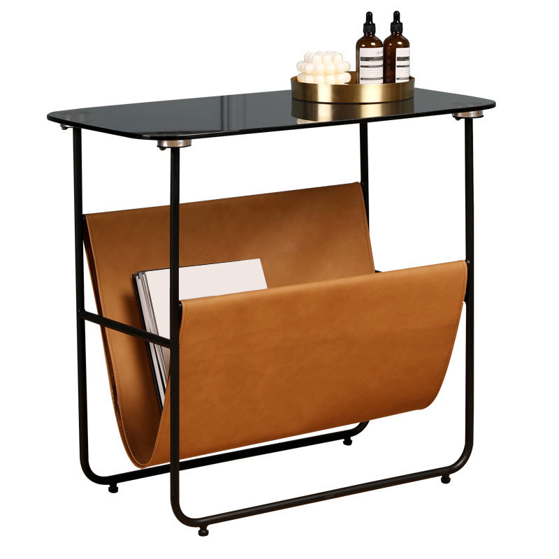 Rectangular Glass Top Side Table 26.38" W x 14.96" D x 23.23" H End Table with Shelf