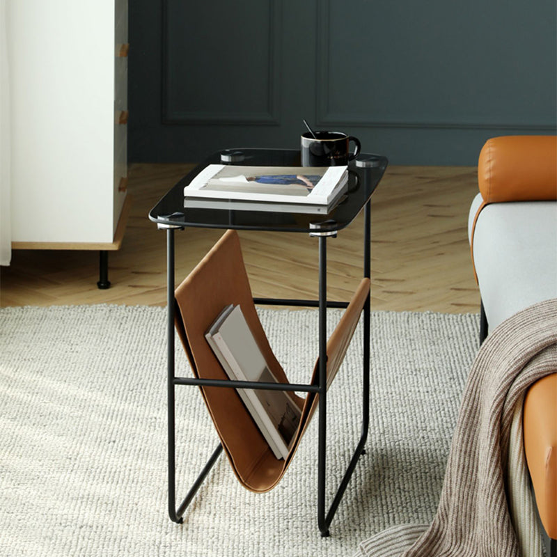 Rectangular Glass Top Side Table 26.38" W x 14.96" D x 23.23" H End Table with Shelf