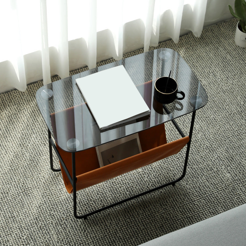 Rectangular Glass Top Side Table 26.38" W x 14.96" D x 23.23" H End Table with Shelf