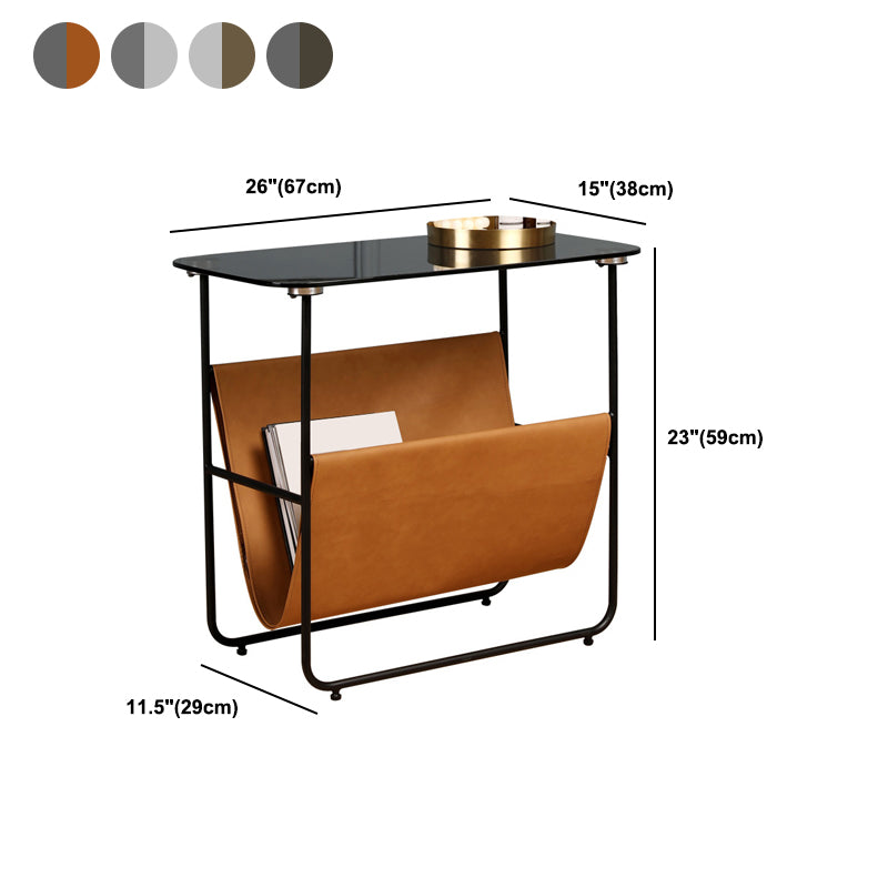 Rectangular Glass Top Side Table 26.38" W x 14.96" D x 23.23" H End Table with Shelf