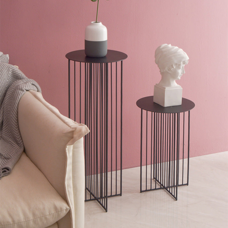 Mid-Century Modern Round Iron End Table Dia 11.81" Pedestal Side Table