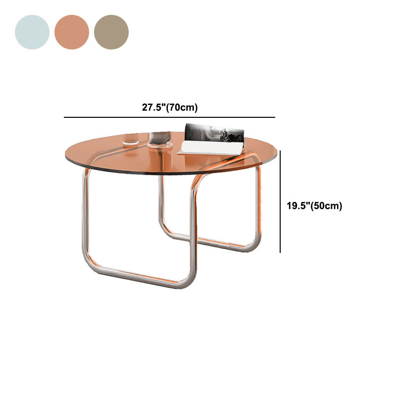 Modern Glass Round Side Table 27.5"/31.5" Wide Metal Sled End Table