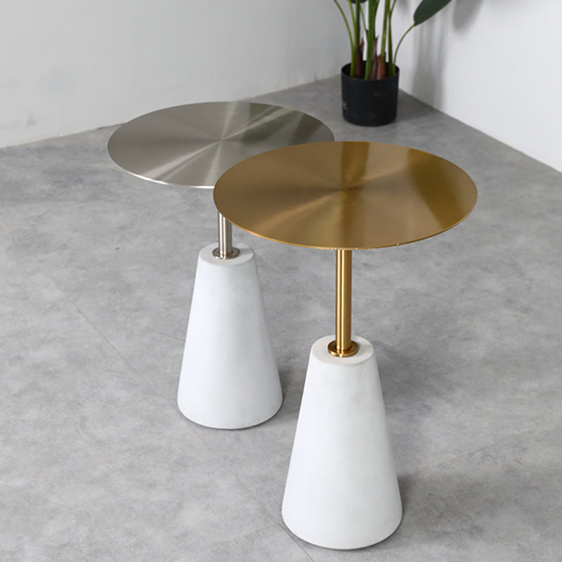 Dia 15.75"/19.69" Metal Round End Table Pedestal Side Table with Concrete Accent