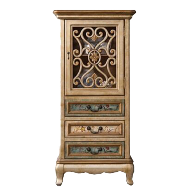 Industrial Wood Accent Cabinet with Drawers Side Cabinet with Bracket Legs