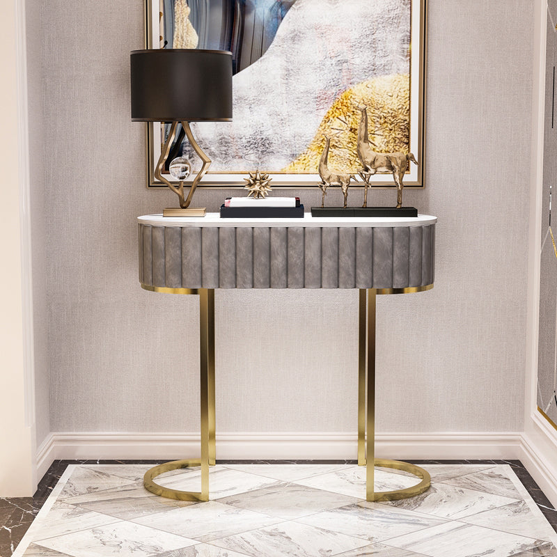 Oval Marble Console Table Ironcraft Frame Accent Table for Hall