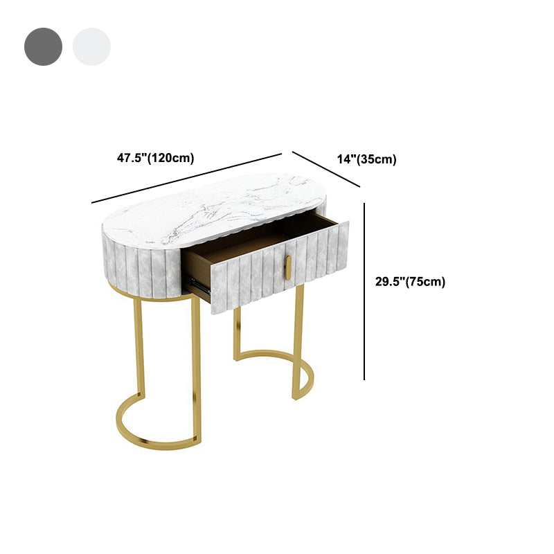 Oval Marble Console Table Ironcraft Frame Accent Table for Hall