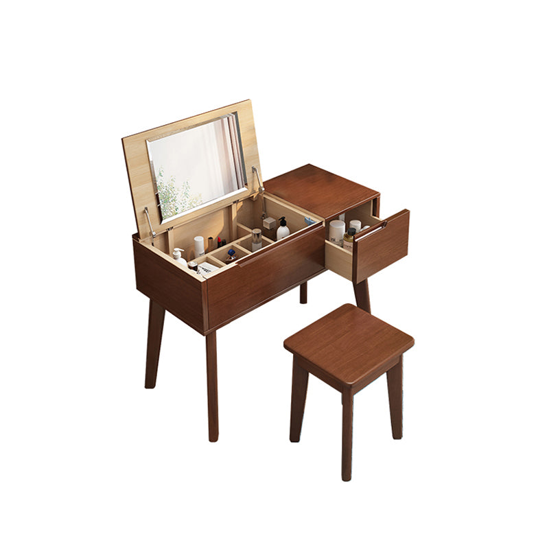 Scandinavian Wood Vanity and Stool Dressing Table with Storage