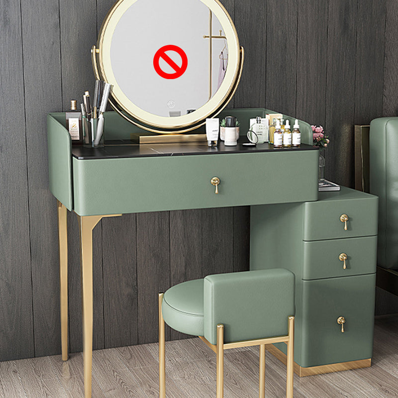 Stone Top Vanity and Stool Dressing Table Faux Leather Make-up Vanity