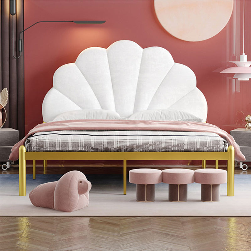 shell Suede Upholstered Headboard ,47 inch High Metal Panel Bed