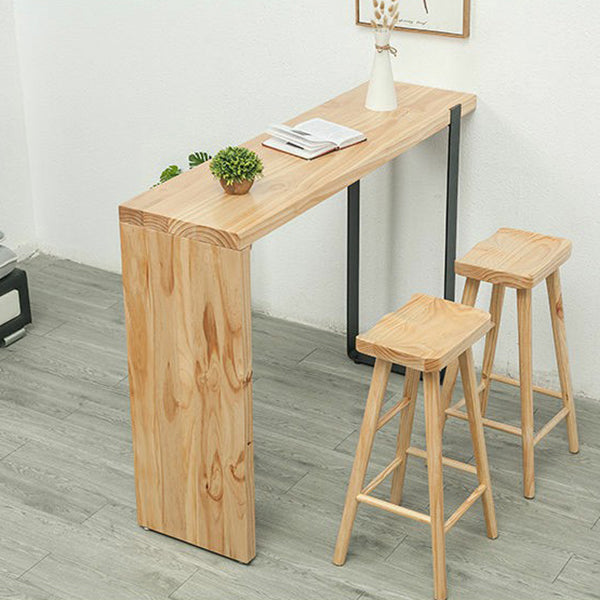 Pine Wood Top Rectangular Bar Table Modern Bistro Table with Double Pedestal